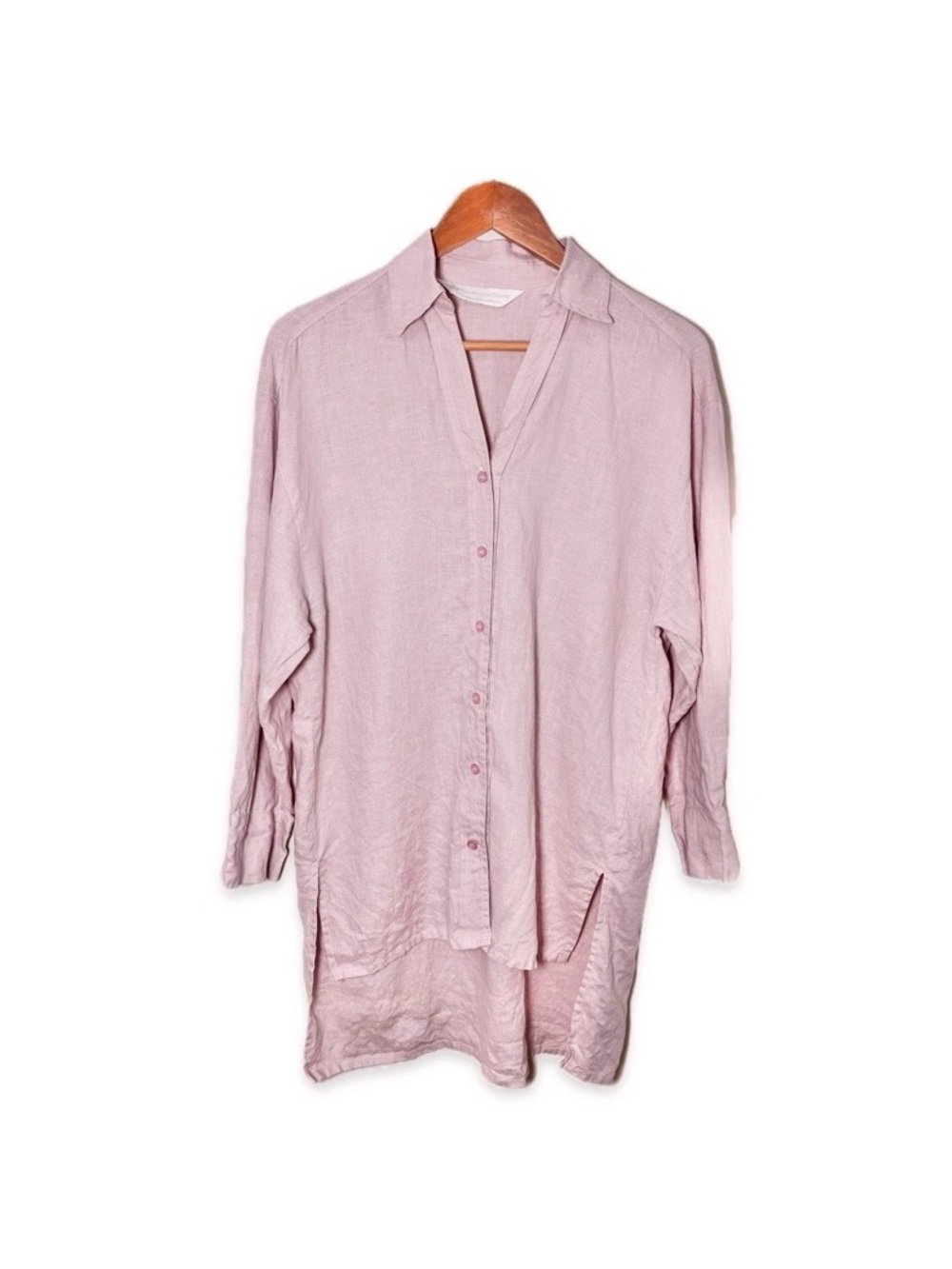 Arte Italica 100% Linen Crown Linen Designs Tunic Shirt Dusty Rose Button-Up